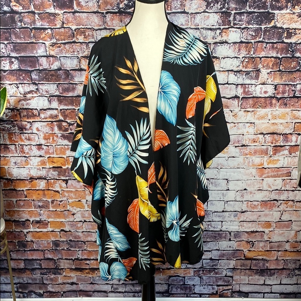 Black Tropical Leaf Print Summer Kimono Unbranded One Size - Picture 3 of 10